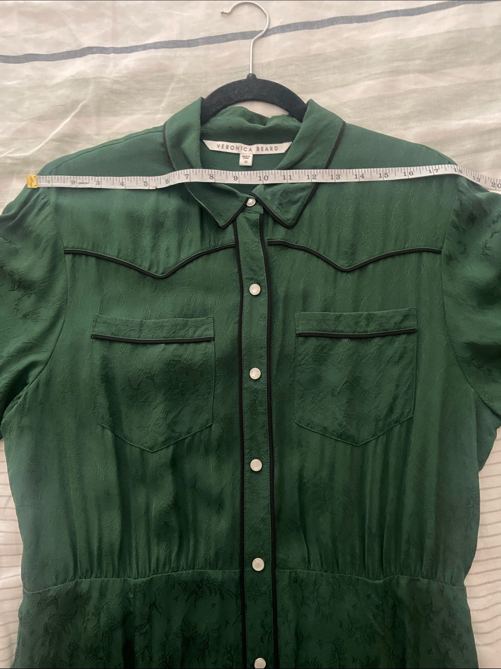 Veronica Beard Spur Western Silk Dress in Green, Size 10 - Picture 9 of 10